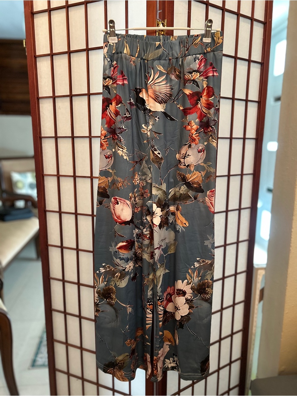 Floral Wide-Leg Pants in Slate Blue 3X (Petite)